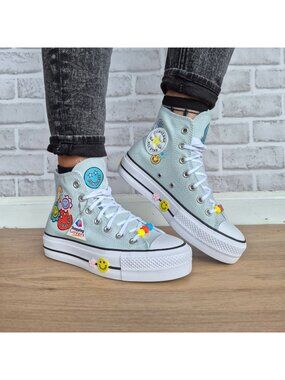 Converse Chuck Taylor Lift Platform Smiles 8 Womens Shoes Sneakers Blue A16296C